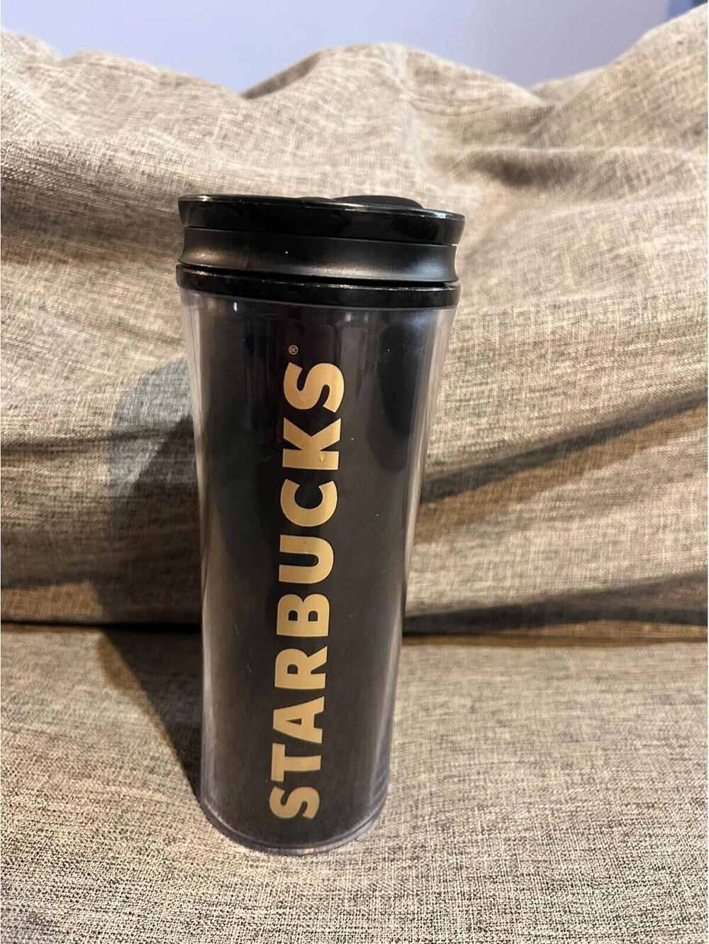 Starbucks Travel Mug Black And Gold 16 oz 2015 Drink Through Lid